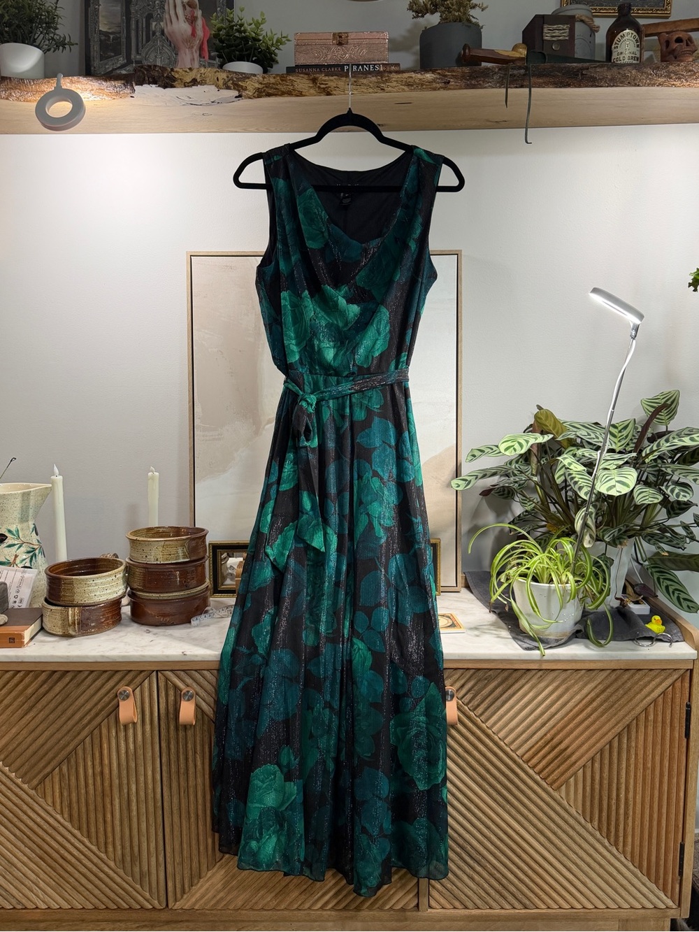 Alexa B Nites Sleeveless Green Floral Print Maxi Dress